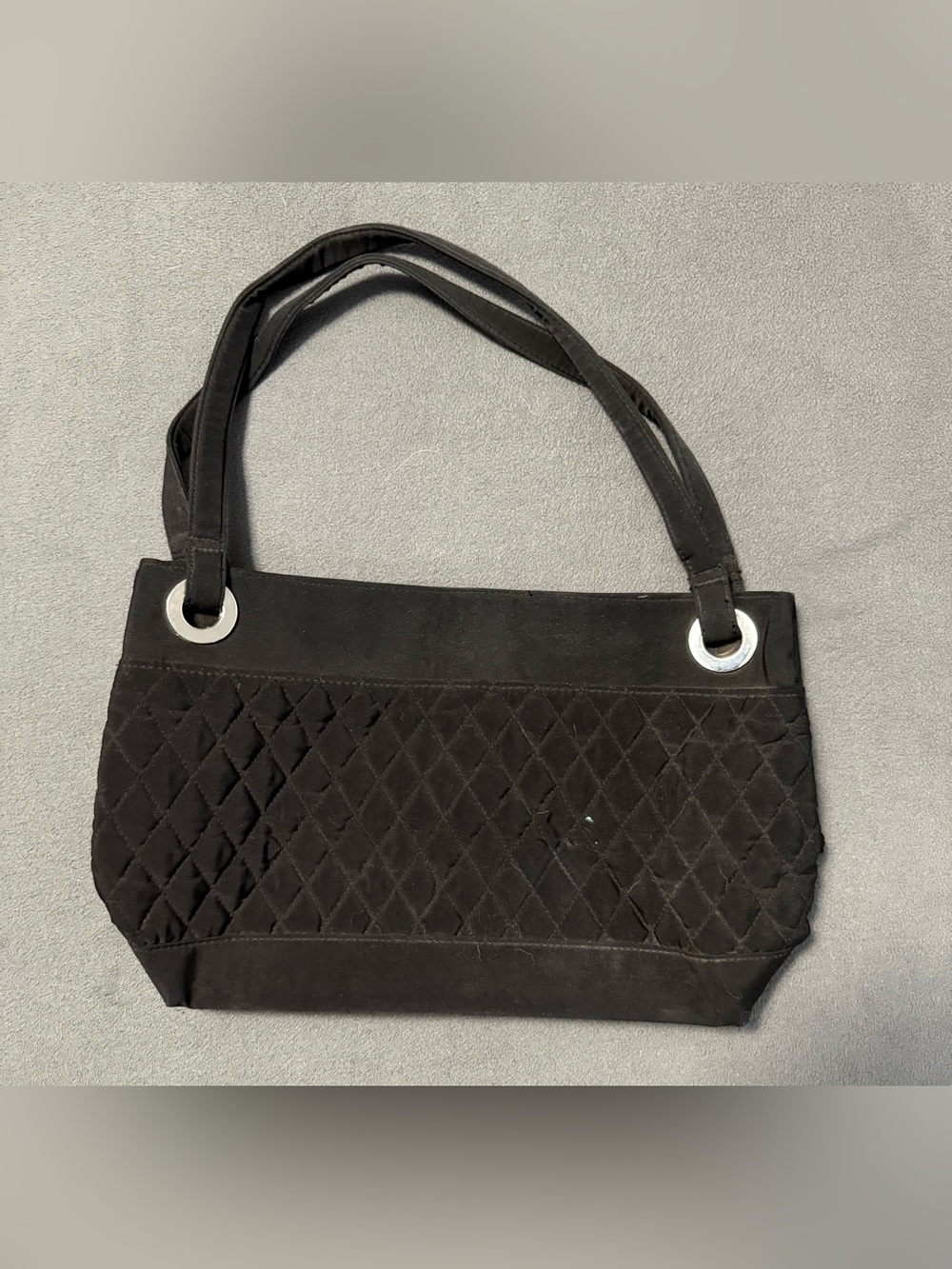 Vera Bradley Black Quilted Shoulder Tote with Silver Grommet Accents